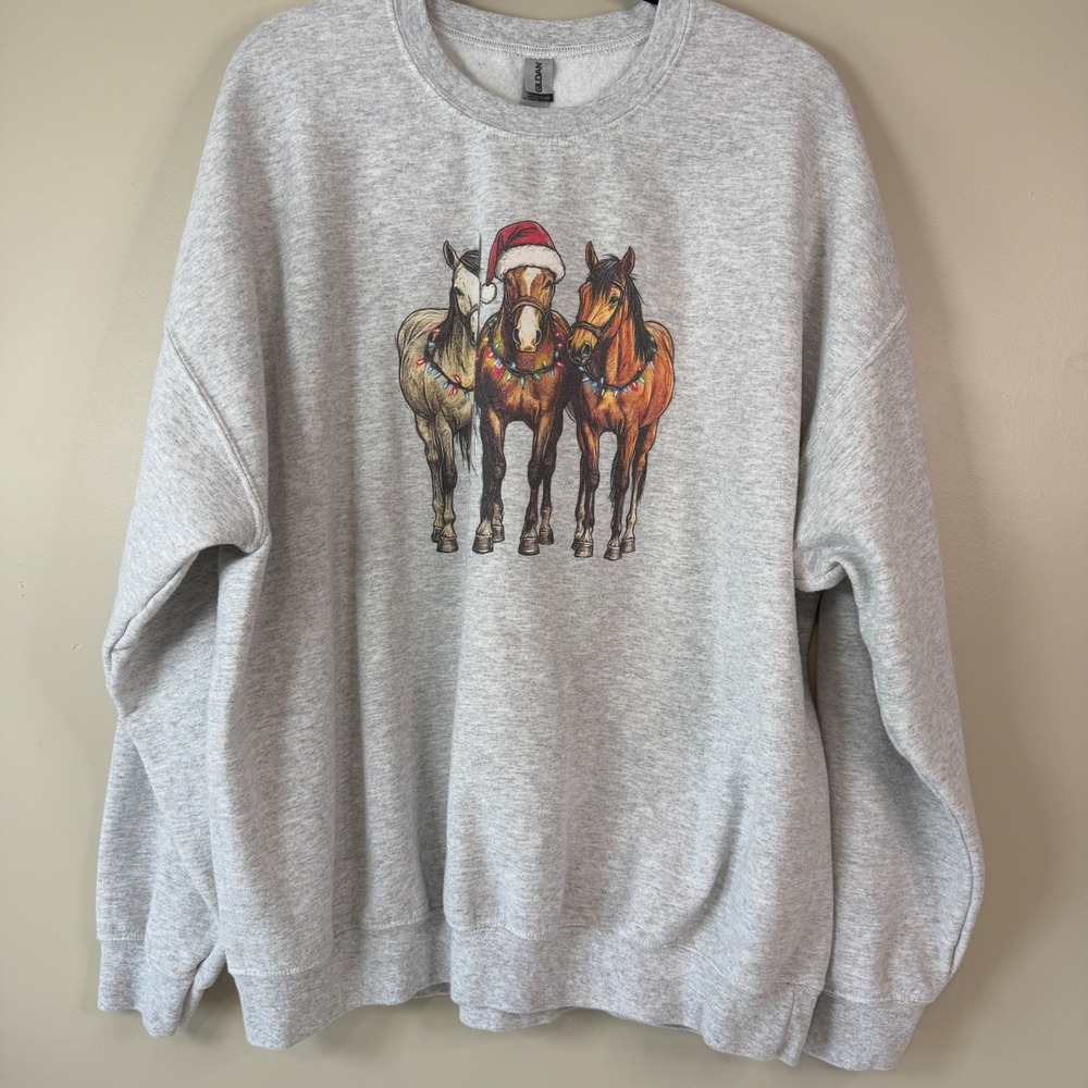 Christmas Horse Gildan Sweatshirt Unisex 2XL Graphic Heavy Blend Fleece Pullover